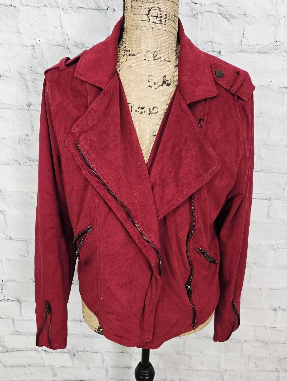 Blue Rain jacket Sz L red suede like material lined motorcycle A1